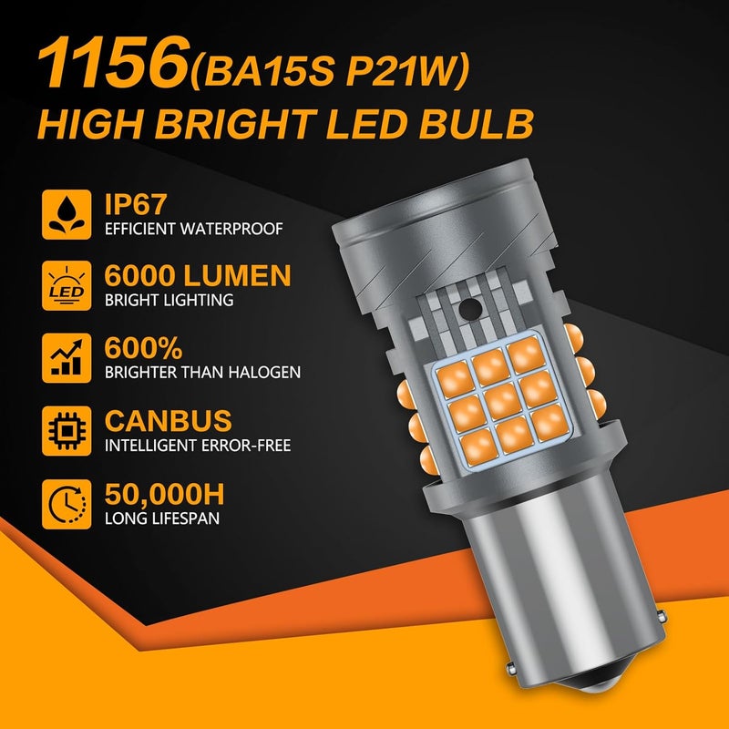 Sidaqi 1156 LED Bulb Amber CANBUS Error Free 6000LM 36SMD 1141 BA15S 7506 Turn Signal Bulb 1156 Built-in Load Resistor Anti Hyper Flash for Front Rear Turn Signal Light-2PCS - Image 2